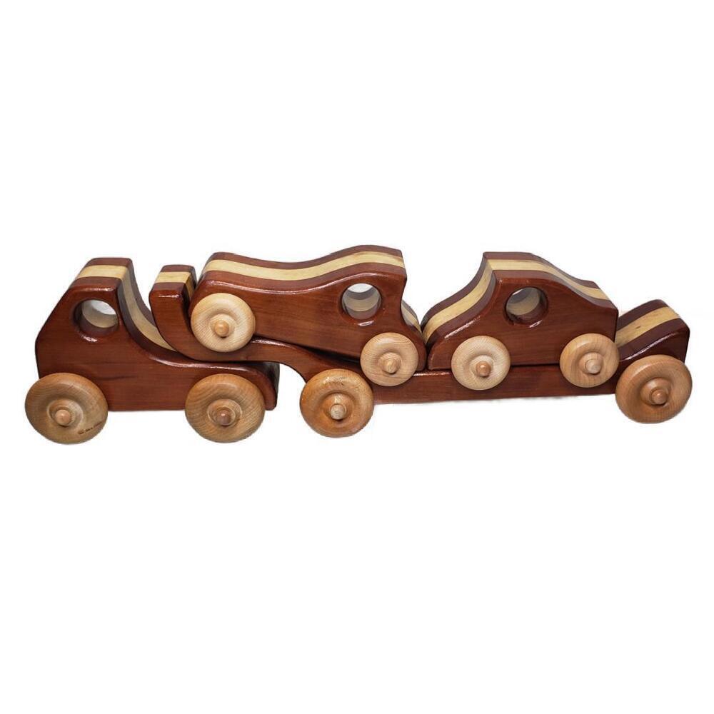 Two Car Transporter  Wooden Toy Truck Two-Toned Wood